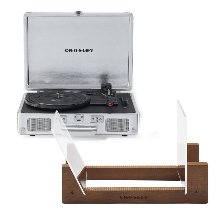 Crosley Cruiser Bluetooth Portable Turntable - Silver + Bundled Crosley Record Storage Display Stand Crosley Cruiser Bluetooth Portable Turntable - Silver + Bundled Crosley Record Storage Display Stand