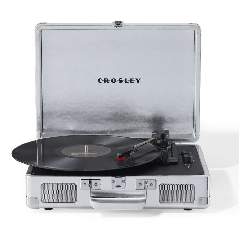 crosley cruiser bluetooth portable turntable silver + bundled crosley record storage display stand crosley cruiser bluetooth portable turntable silver + bundled crosley record storage display stand