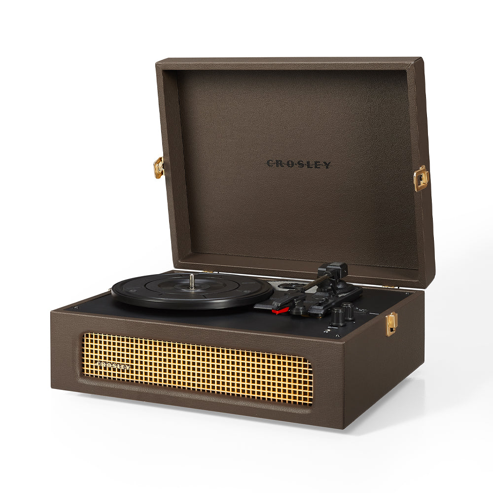 crosley voyager bluetooth portable turntable cocoa + bundled record storage crate