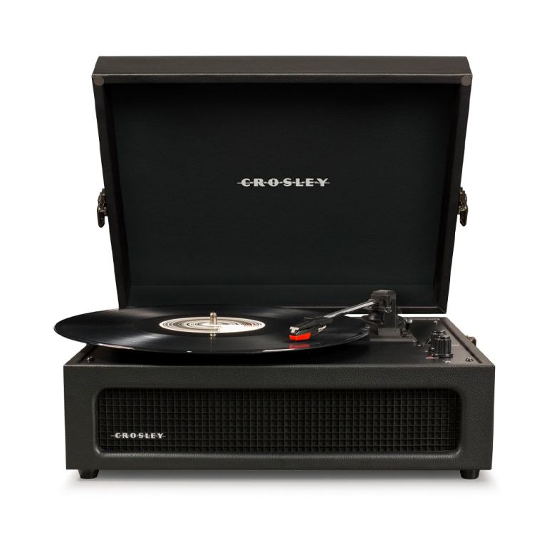 crosley voyager bluetooth portable turntable black + bundled crosley record storage display stand