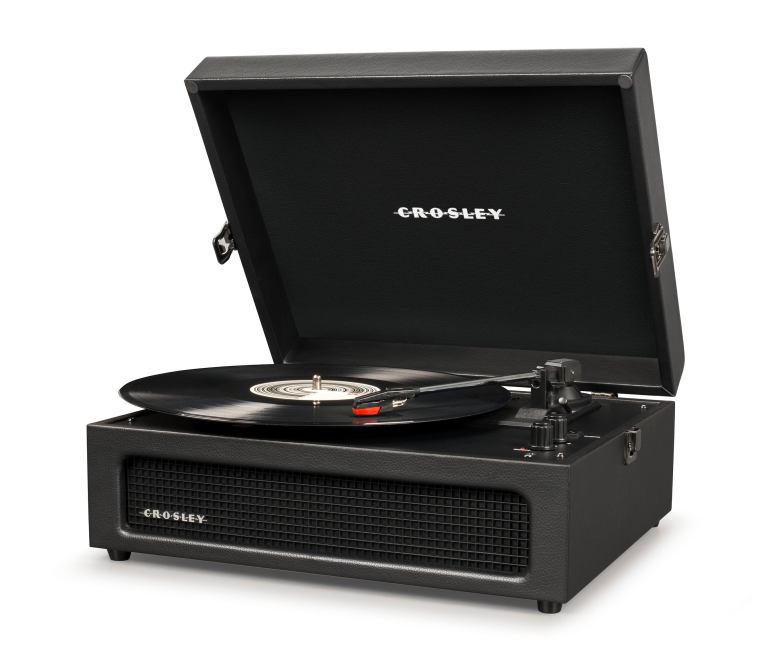 crosley voyager bluetooth portable turntable black + bundled crosley record storage display stand