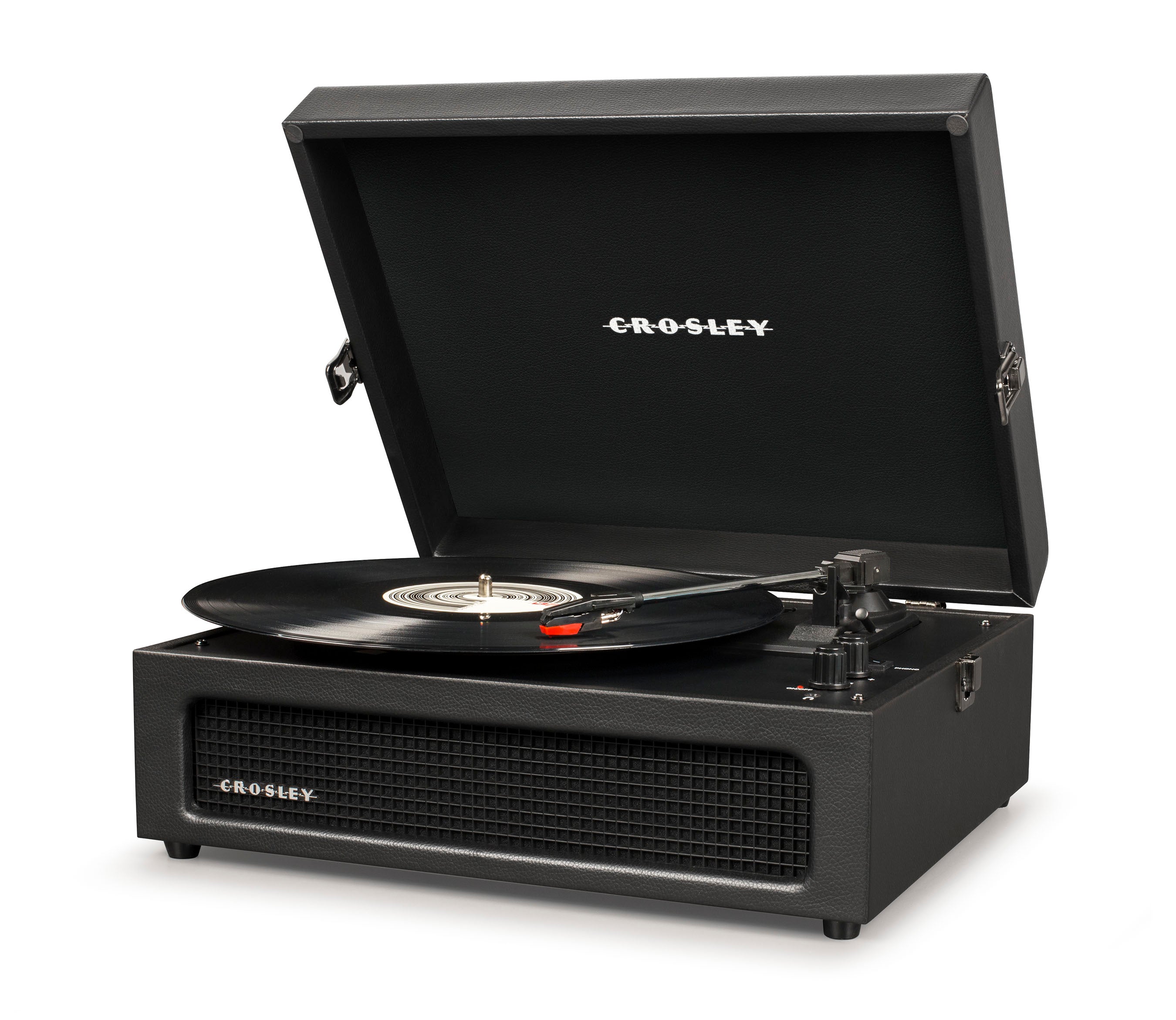 crosley voyager bluetooth portable turntable black + bundled crosley record storage display stand