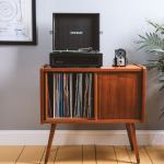 crosley voyager bluetooth portable turntable black + bundled crosley record storage display stand