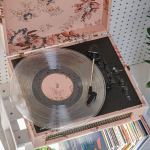 crosley voyager bluetooth portable turntable floral + bundled crosley record storage display stand