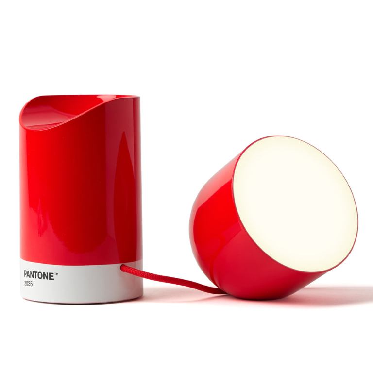 lexon orbe portable led lamp with moving head pantone 2035 red