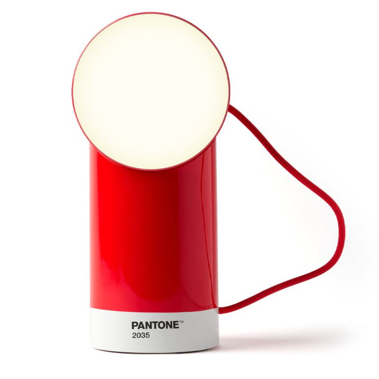 lexon orbe portable led lamp with moving head pantone 2035 red