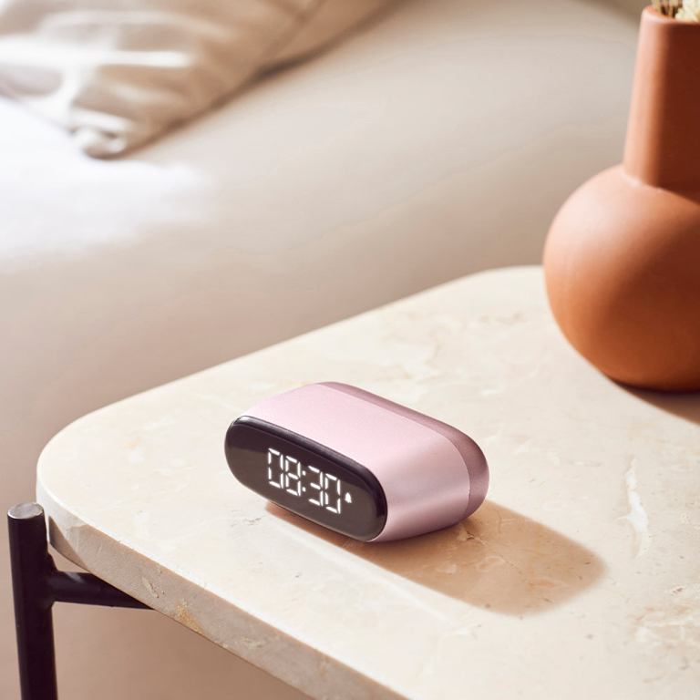 lexon minut mini alarm clock pink