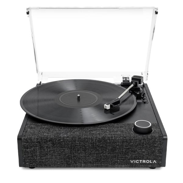 victrola eastwood ii turntable black + bundled crosley record storage display stand