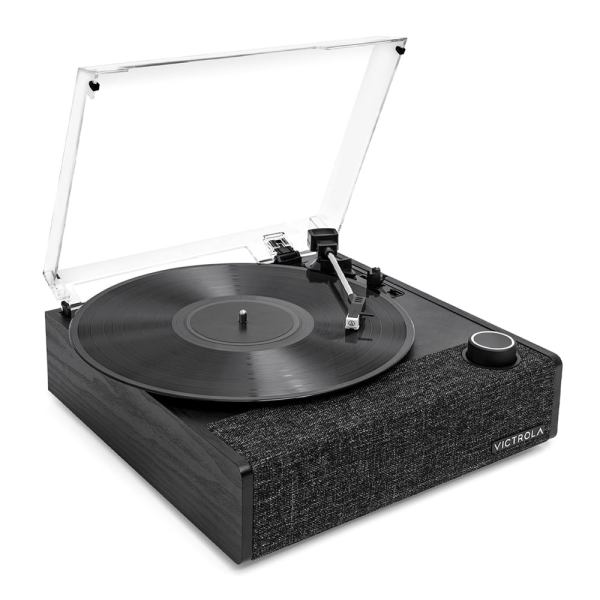 victrola eastwood ii turntable black + bundled crosley record storage display stand