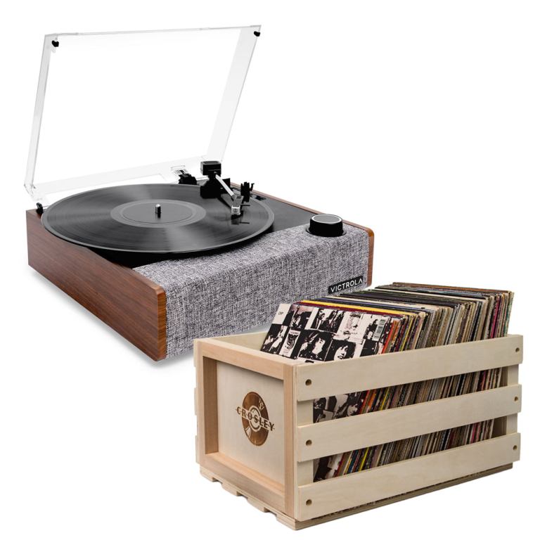 Victrola Eastwood II Turntable - Walnut + Bundled Record Storage Crate Victrola Eastwood II Turntable - Walnut + Bundled Record Storage Crate