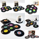 6x creative vinyl record cup coasters w holder glass drink tableware home décor, b w/ record player holder