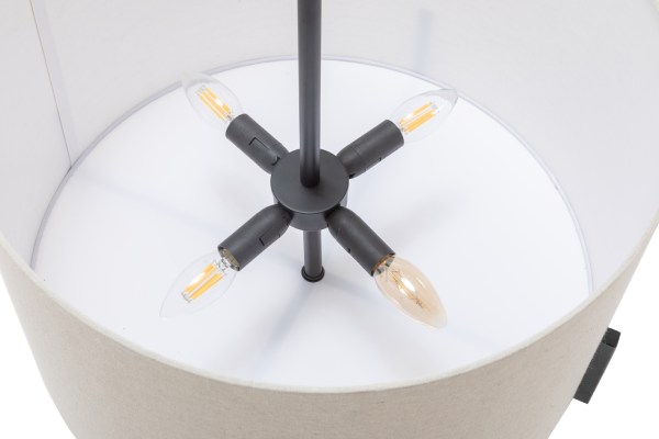 modern scandi metal hanging pendant lamp w/ linen shade light matte black