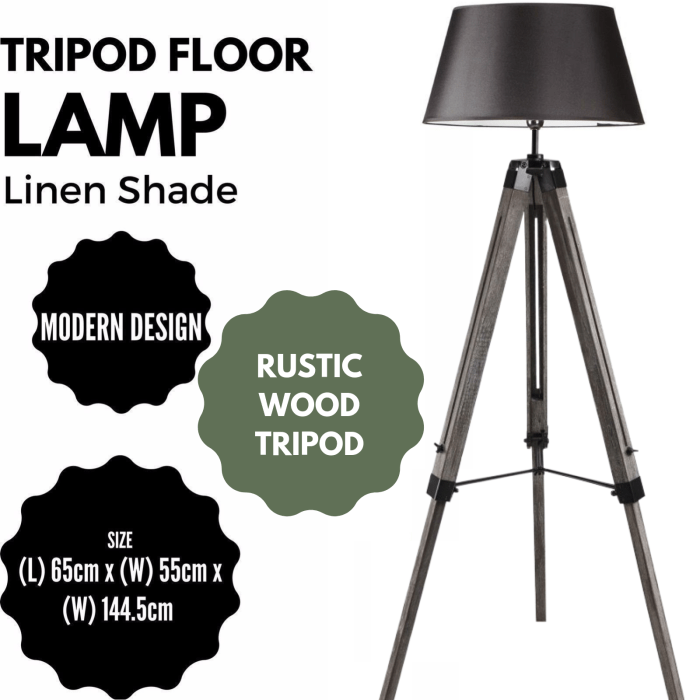 large tripod floor lamp linen shade modern light retro vintage wooden large tripod floor lamp linen shade modern light retro vintage wooden