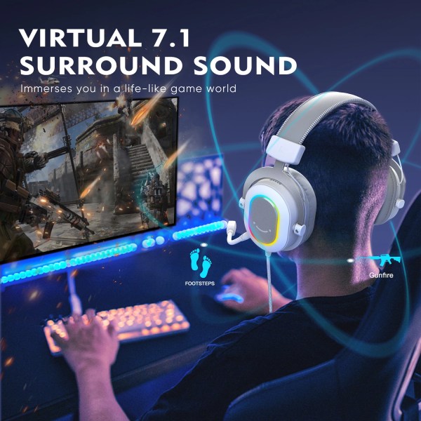 FIFINE RGB Gaming Headset with 7.1 Surround Sound/3-EQ/MIC,Over-ear Headphone with In-line Control for PC PS4 PS5 Ampligame-H6W 2
