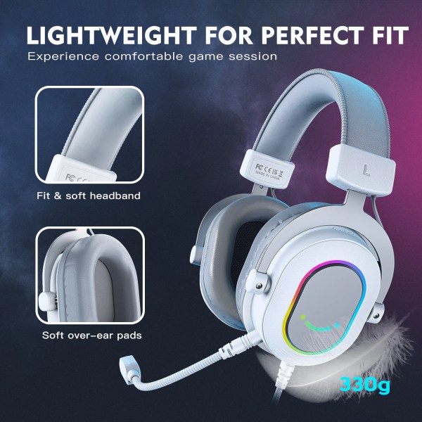 FIFINE RGB Gaming Headset with 7.1 Surround Sound/3-EQ/MIC,Over-ear Headphone with In-line Control for PC PS4 PS5 Ampligame-H6W 3