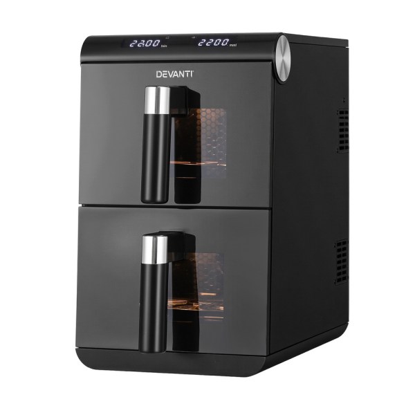 Black dual-drawer air fryer with digital display