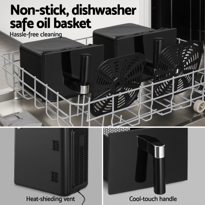 devanti air fryer oven 11l dual zone fryers Non-stick oil basket in dishwasher, easy to clean.
