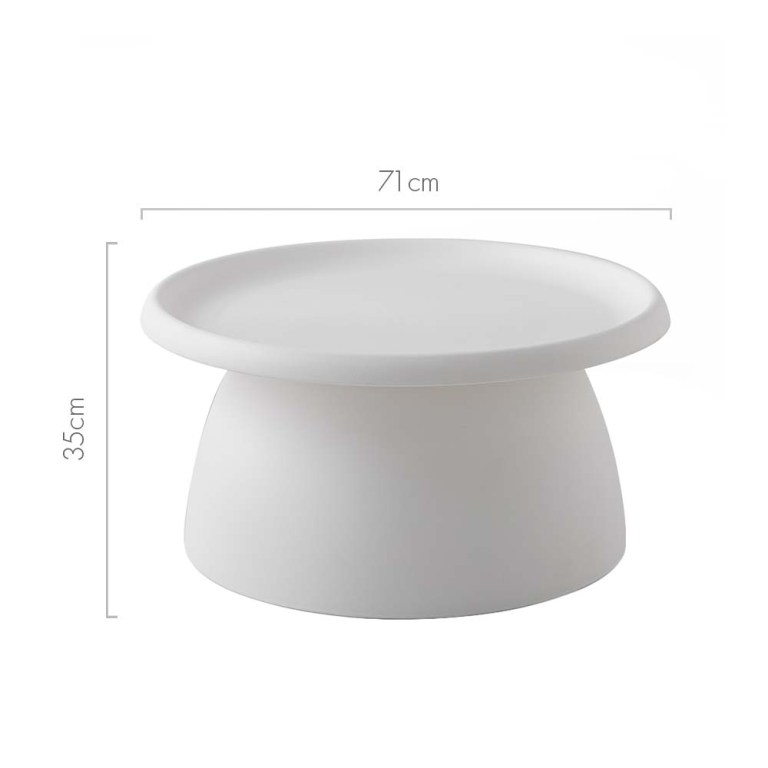 White coffee table with dimensions: 71cm x 35cm.
