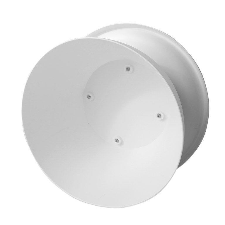 White circular metal part with four screws.
