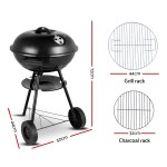 grillz bbq grill charcoal smoker Black charcoal grill with dimensions and racks.