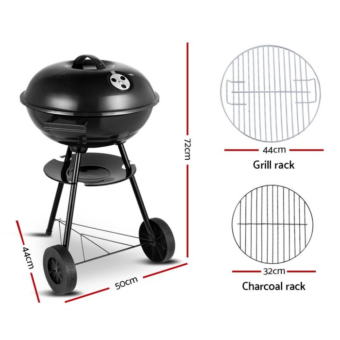 grillz bbq grill charcoal smoker Black charcoal grill with dimensions and racks.