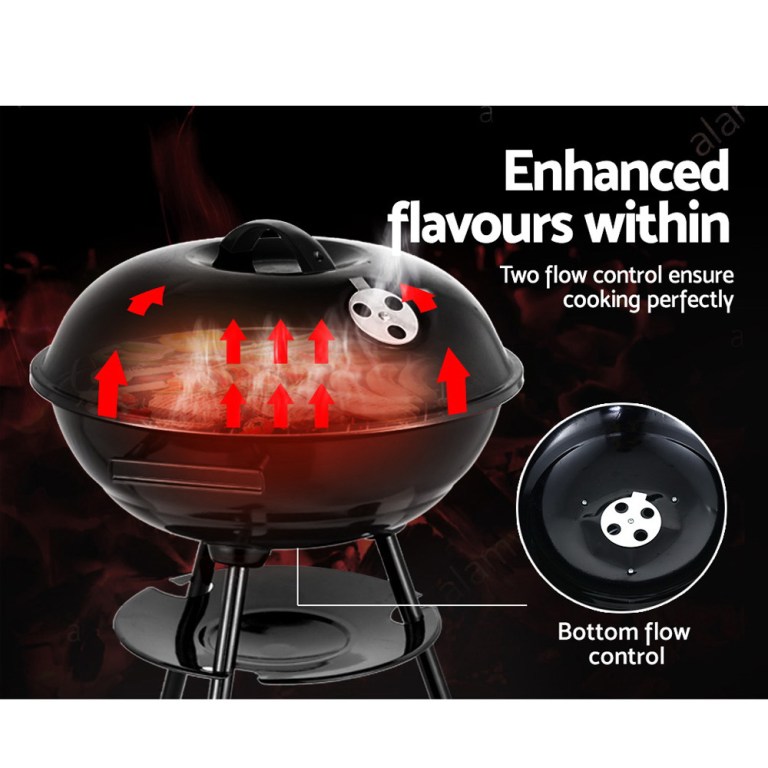 grillz bbq grill charcoal smoker Round BBQ with airflow controls, enhances flavours.