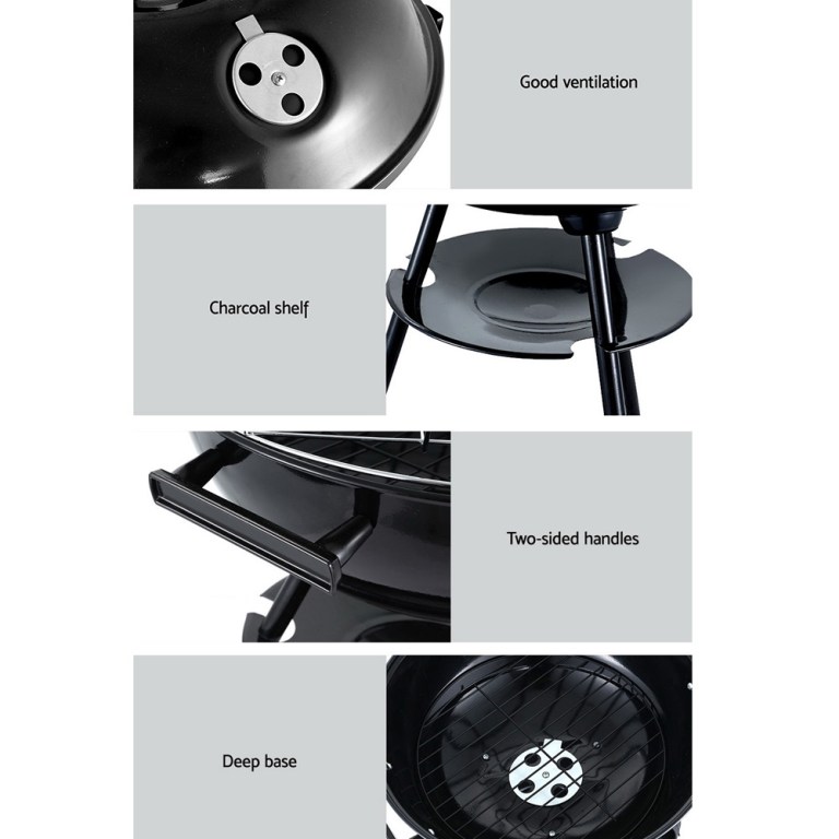 grillz bbq grill charcoal smoker Barbecue grill features: ventilation, charcoal shelf, handles, base.