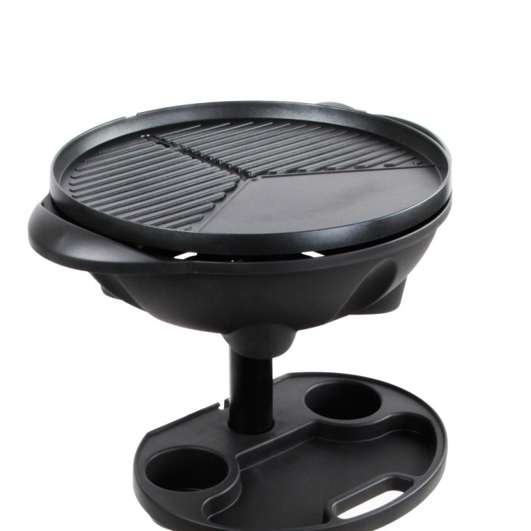 Portable charcoal grill with side table.