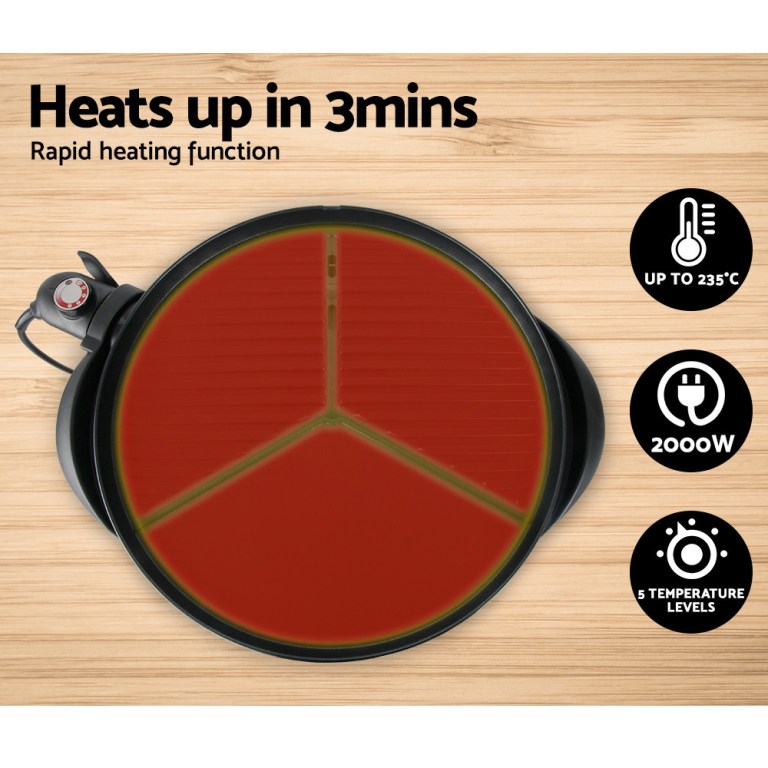 Electric hotplate heats quickly, 235°C, 2000W, five settings