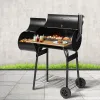 bbq smoker offset 202502281646 00.jpg Outdoor barbeque grill with food and condiments.