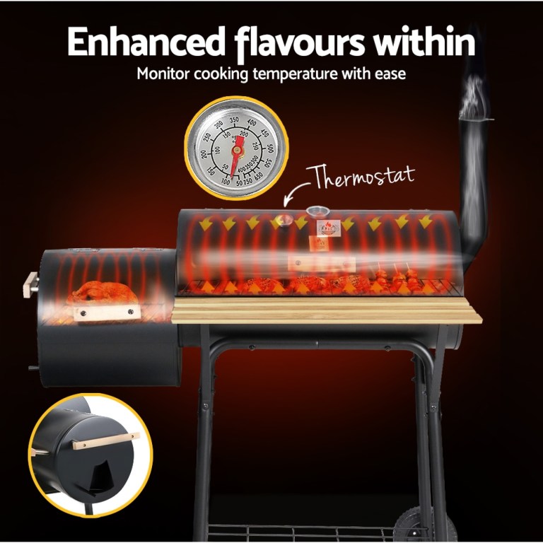 grillz bbq grill 2 in 1 offset charcoal smoker Barbecue with thermostat for precise cooking flavours.