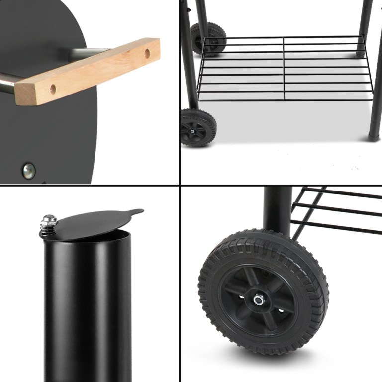 grillz bbq grill 2 in 1 offset charcoal smoker Barbecue grill features: handle, rack, chimney, wheel.