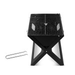 Portable charcoal BBQ grill with tongs.