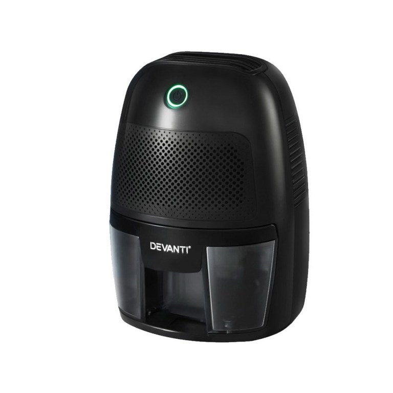 dh 50b bk 202505261410 00.jpg Black electric dehumidifier with water tank.