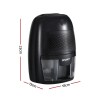 devanti dehumidifier 600ml air purifier black Compact black dehumidifier with dimensions indicated.