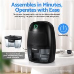 devanti dehumidifier 600ml air purifier black Mini dehumidifier with water tank and power button.