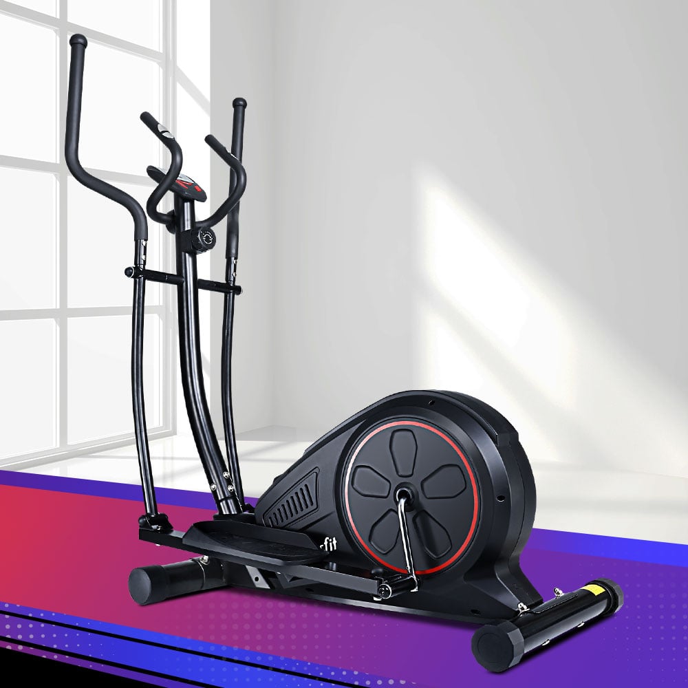 Black elliptical trainer in a bright room.