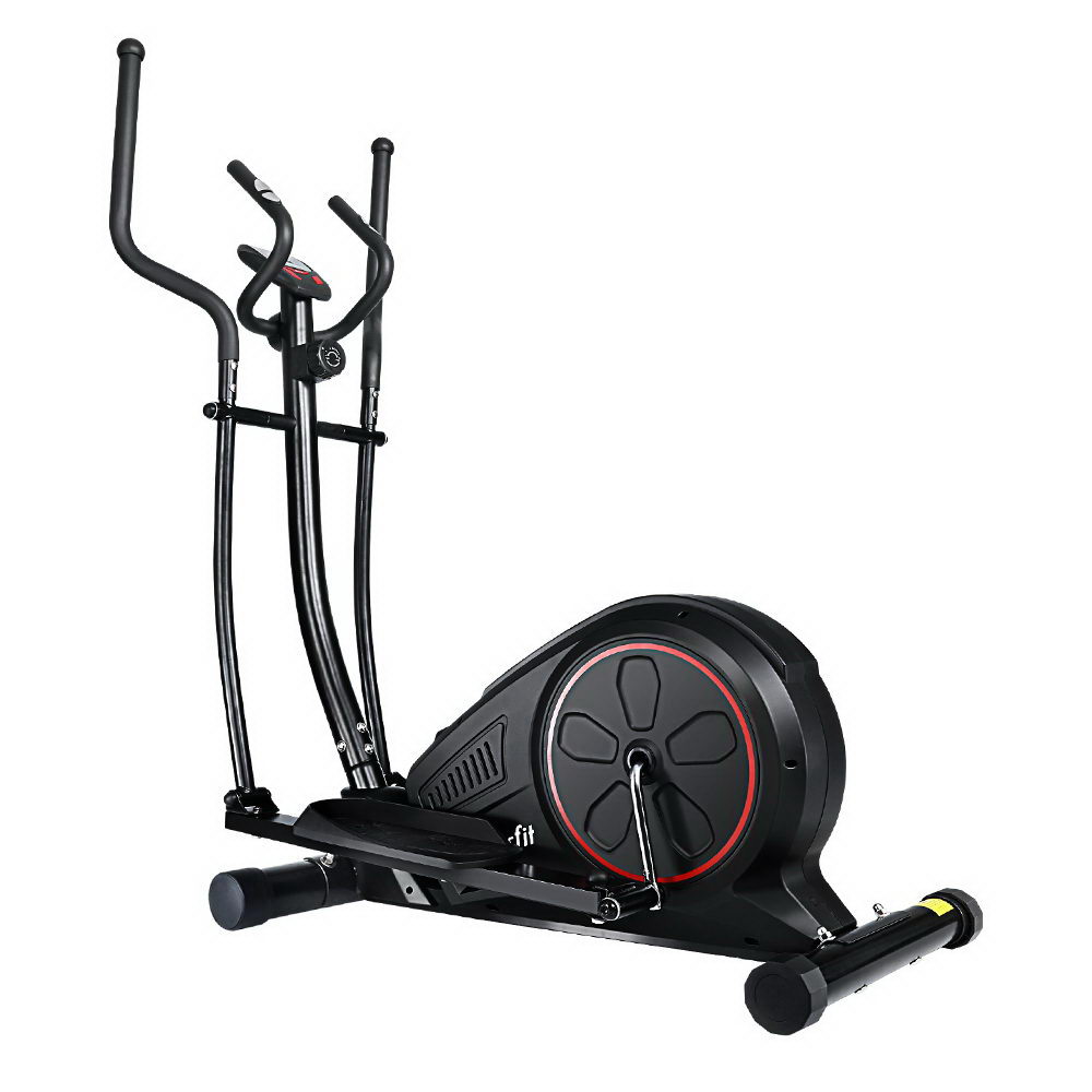 Black elliptical exercise machine, side view