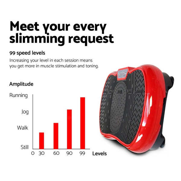 everfit vibration machine platform vibrator resistance rope home fitness red Red vibration plate with 99 speed levels for slimming.