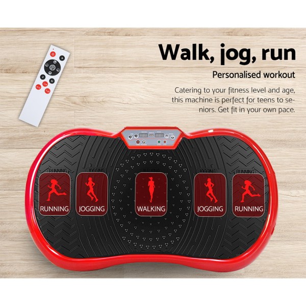 everfit vibration machine platform vibrator resistance rope home fitness red Vibration exercise machine with remote control for personalised workouts.