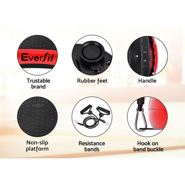everfit vibration machine platform vibrator resistance rope home fitness red Everfit exercise equipment features and accessories overview.