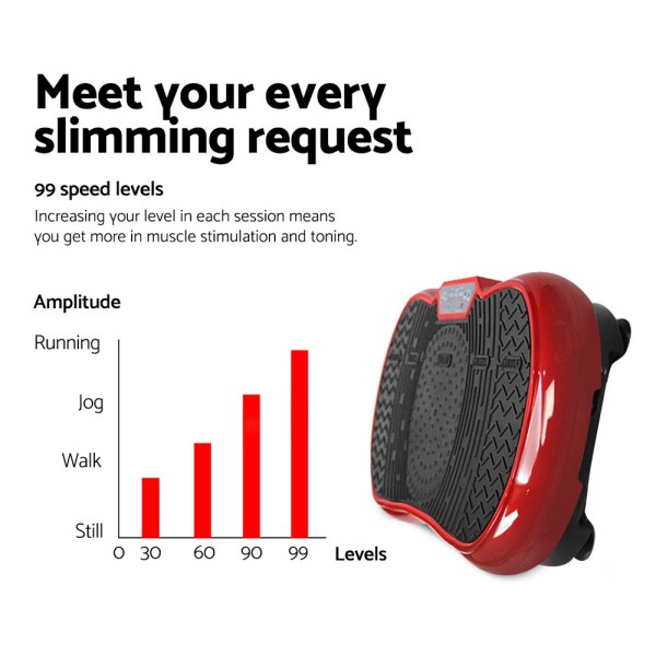 everfit vibration machine platform resistance rope home fitness dark red Vibration platform with 99 speed levels for slimming.