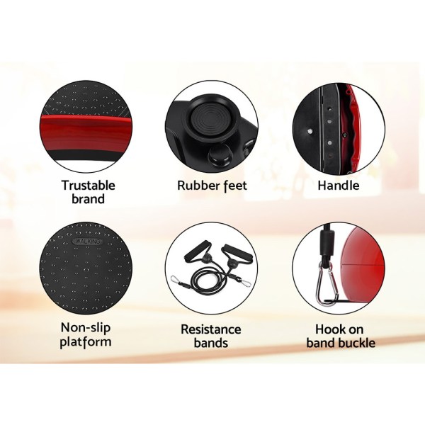everfit vibration machine platform resistance rope home fitness dark red Gym equipment parts: handle, resistance bands, non-slip platform.