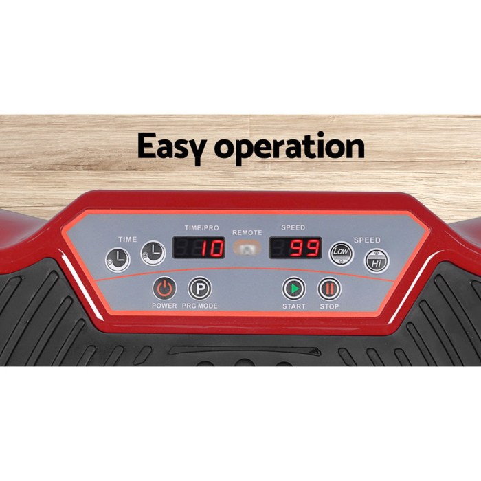 everfit vibration machine platform resistance rope home fitness dark red Vibration machine control panel with easy operation.