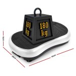 everfit vibration machine platform vibrator resistance rope home fitness white Vibration plate with 180kg weight limit, dimensions shown.