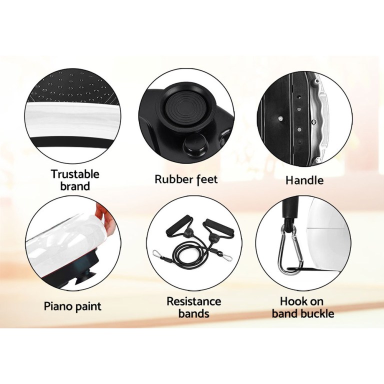everfit vibration machine platform vibrator resistance rope home fitness white Fitness equipment features: rubber feet, handle, resistance bands.