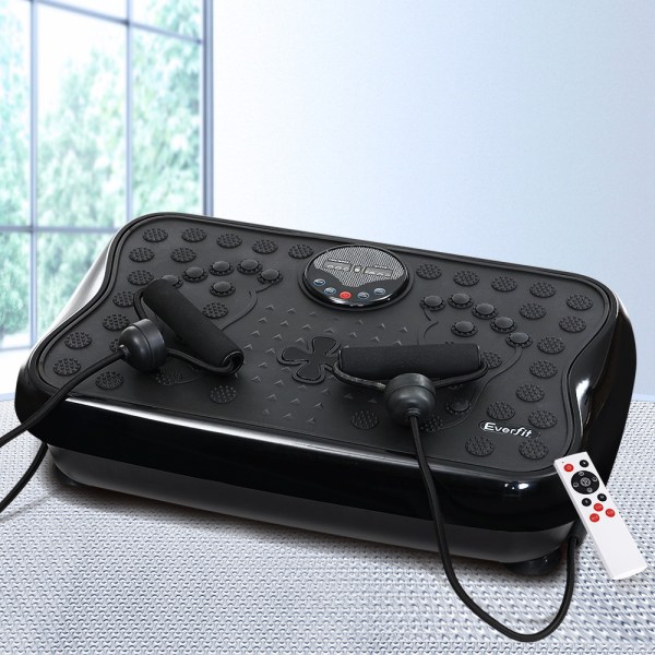 fit h vp s bk 202502281208 00.jpg Black vibration plate with resistance bands and remote.
