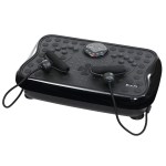 Black vibration platform exercise machine with resistance bands.