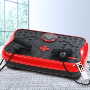 Red vibration exercise machine with remote control.