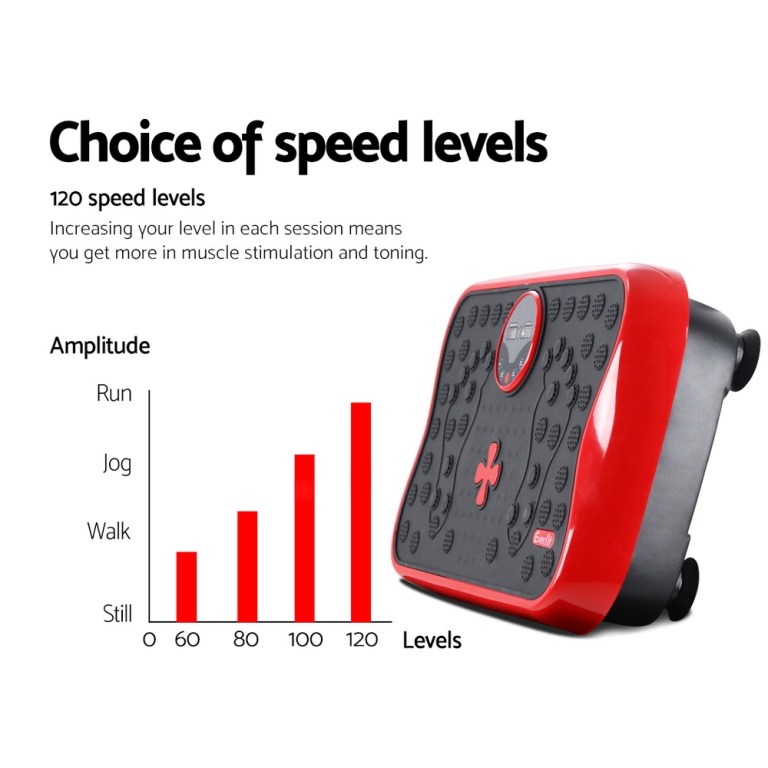 everfit vibration machine platform vibrator with resistance rope home gym red Vibration plate with 120 speed levels for muscle toning.